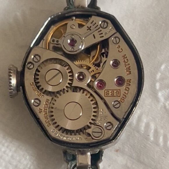 Vintage! Working Bulova 1950s 10K GF Art Deco Watch with 2 Diamonds #3760624 main image 8